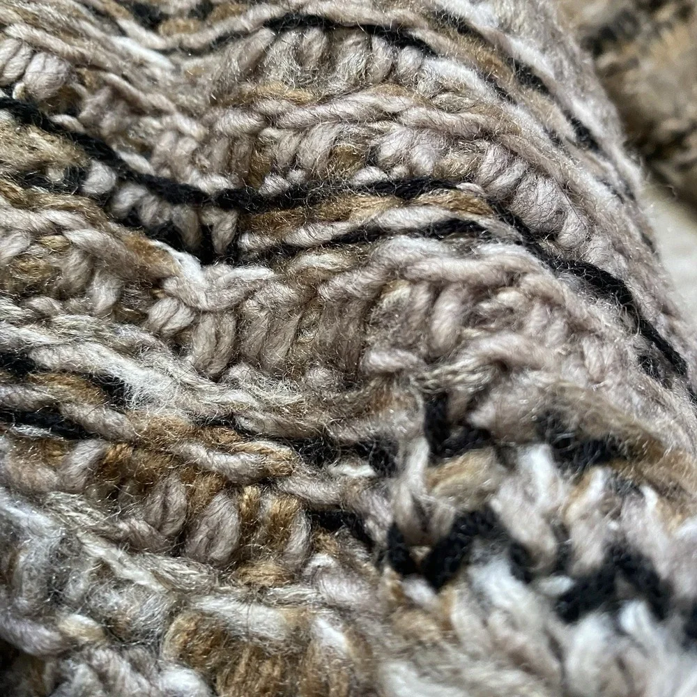 Skies Are Blue Women M Cable Knit Open Cardigan Blazer Fringed Wool Blend Brown‎